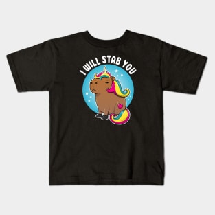 I will stab you Cartoon Capybara Unicorn Kids T-Shirt